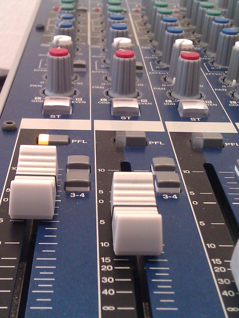 equipment, close-up, radio station, audio, indoors, audio equipment, high angle view, 2K, musical equipment, studio, mixer, technology, control panel