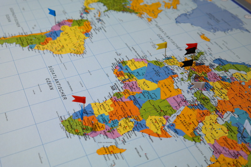 multi colored, tags, design, exploration, orange, strategy, journey, no people, world map, map of the world, topography, map, close-up, green, western script