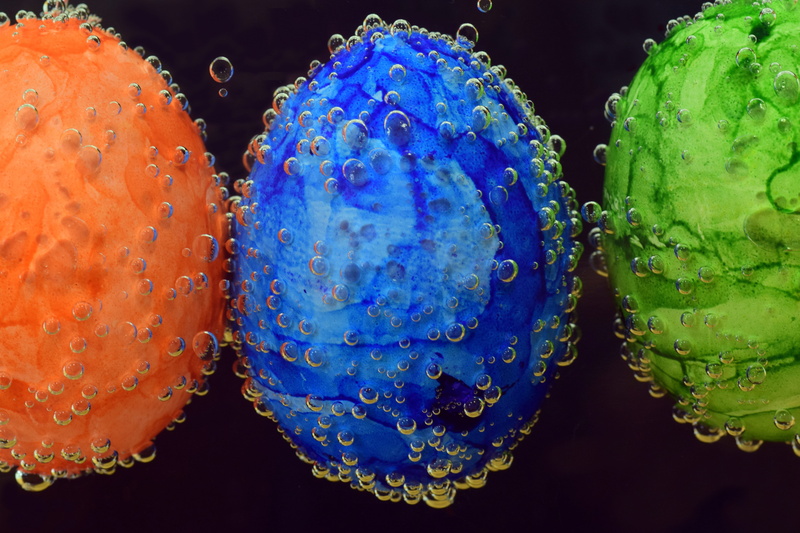 color, three, gas bubbles, freshness, cook, close-up, wellbeing, healthcare and medicine, orange, balls, healthy eating, fruit, painted, blue, immersion