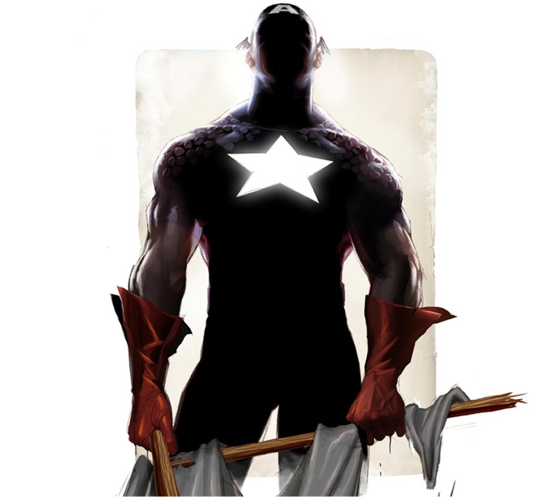 digital composite, representation, rear view, fashion, standing, indoors, young women, lifestyles, simple background, adult, women, Captain America, young adult