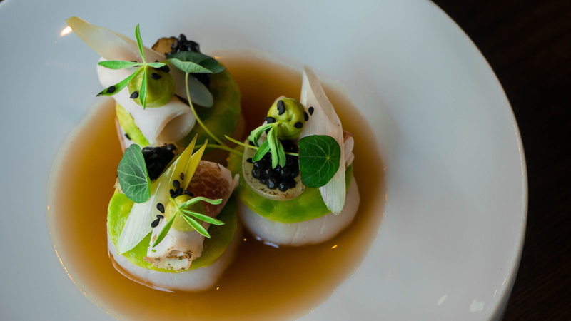 healthy eating, crockery, herb, no people, luxury, garnish, indoors, plate, chinese food, serving size, 4K, ready-to-eat, high angle view, sauce, asian food