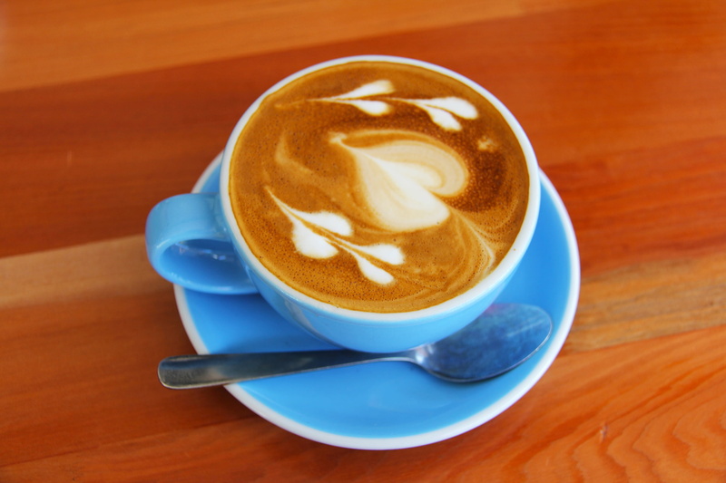 drink, morning, no people, caffeine, top, blue, saucer, gray, brown, delicious, flat white, beside, christchurch, coffee, spoon, espresso, latte, table