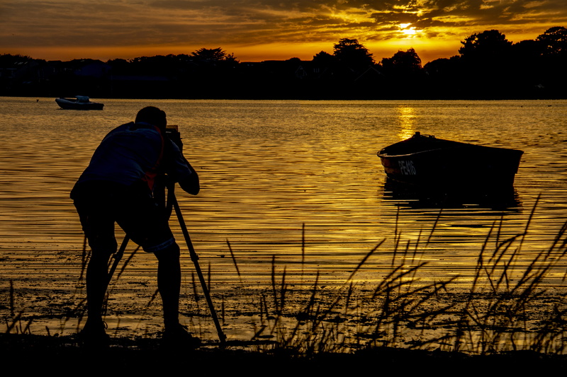 scenics - nature, christchurch, photography, one person, silhouette, outdoors, plant, person, reflection, real people, photographer, orange color, sunrise