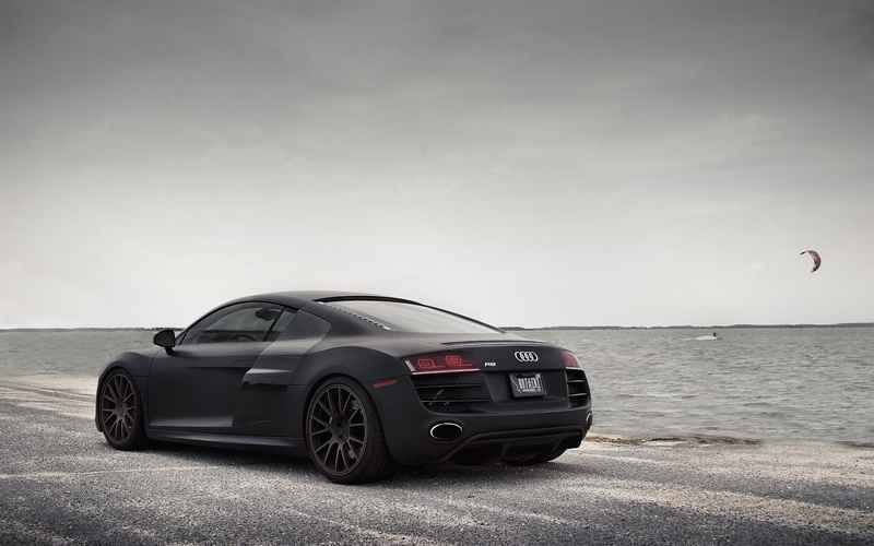black, outdoors, famous brand, famous, audi r8, cars, sea, brand, audi, 2K, r