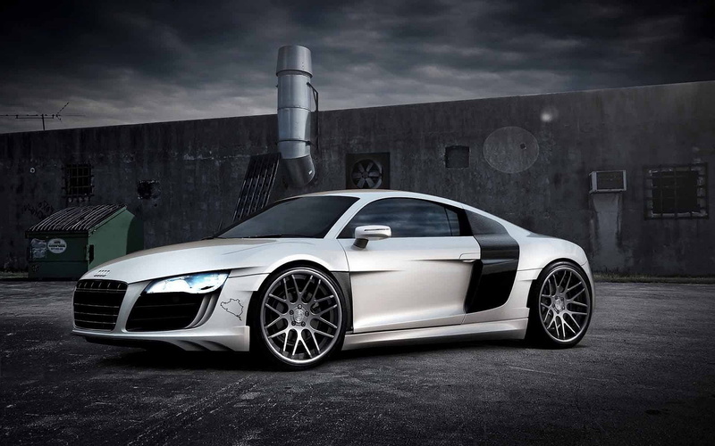 audi, white, car, audi r8, famous brand, four, rings, r, famous, 1080P, outdoors, brand, four rings