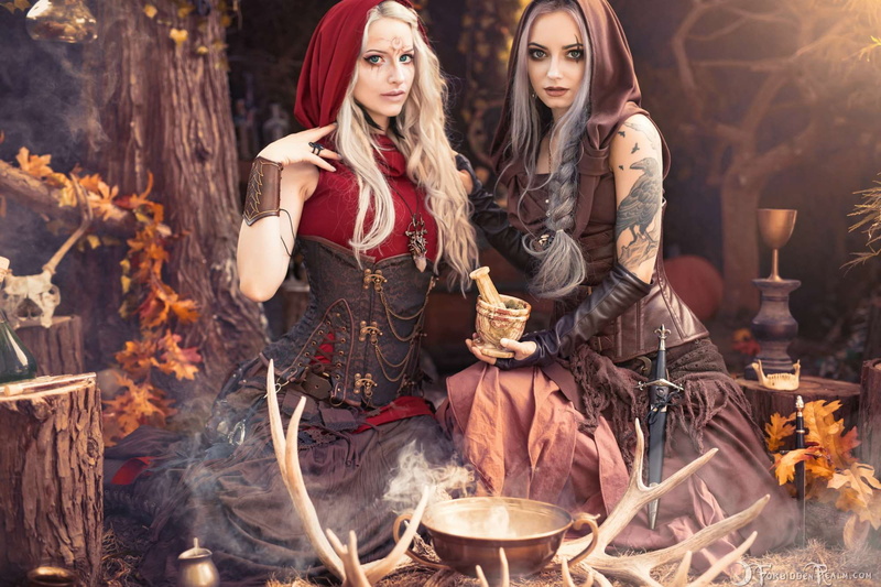 model, witch, tattoo, victorian clothes, drink, Genevieve, dress, ForbiddenRealm, two women, 1080P