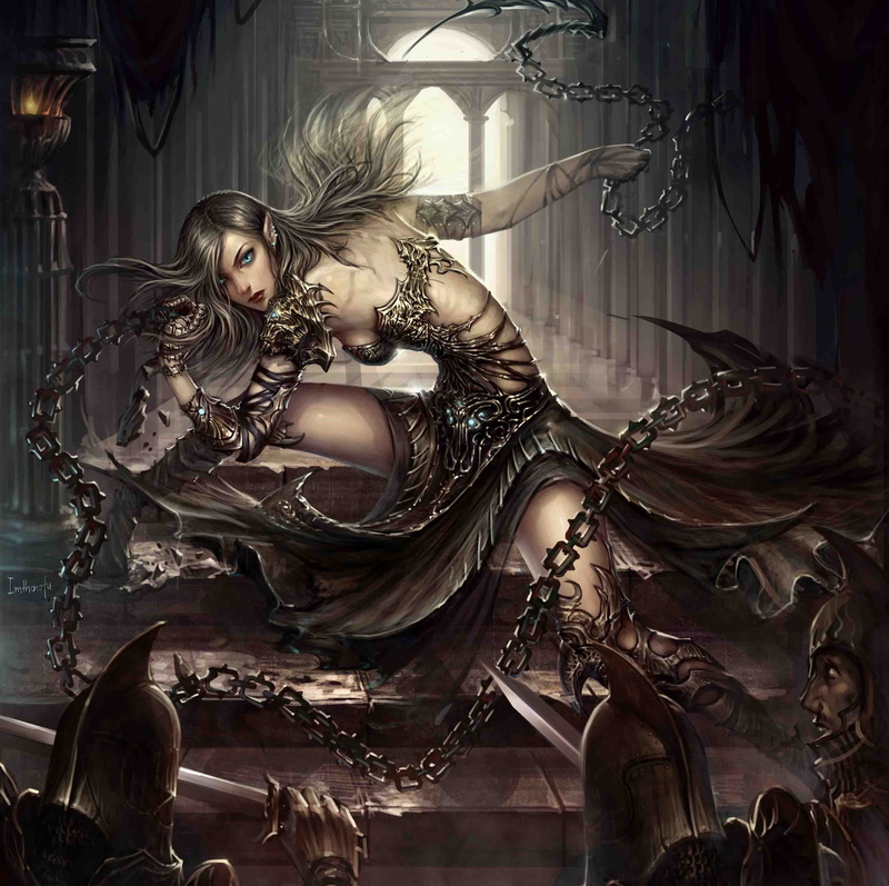 indoors, elves, young adult, dark, fashion, beautiful woman, beauty, portrait, looking at camera, hairstyle, long hair, hair, adult, representation, fantasy art