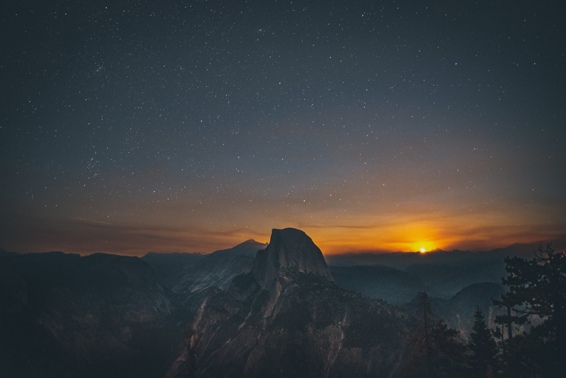 sky, hill, ranges, milky Way, travel, star, constellation, dusk, dark, mountain Peak, space, sunset, blue, forest, light - Natural Phenomenon, landscape