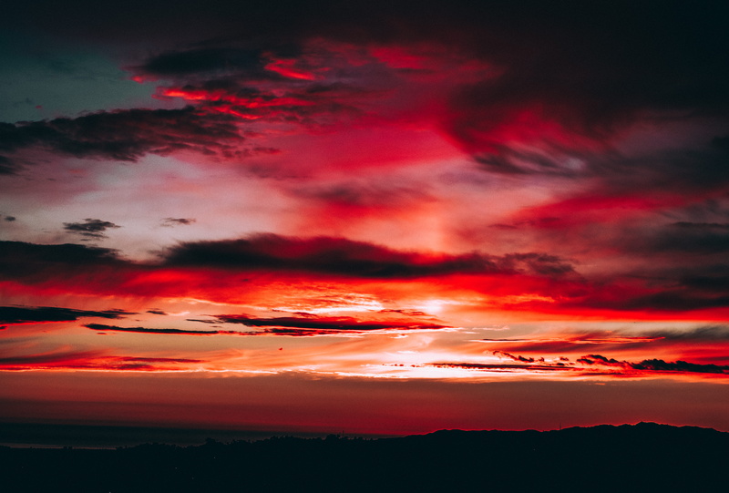 moody sky, sky, tranquility, silhouette, mount lee, idyllic, cloud - sky, usa, red, los angeles, 5K, tranquil scene, dramatic sky, beauty in nature, pink