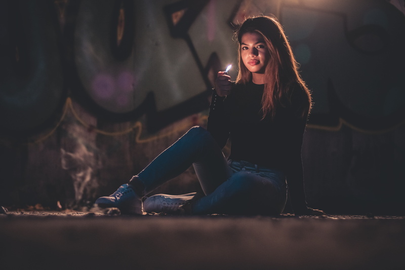 jeans, sitting, beauty, portrait, evening, fire, hair, young adult, beautiful woman, lady, young women, long hair, lighter, flame, hairstyle, women, blur