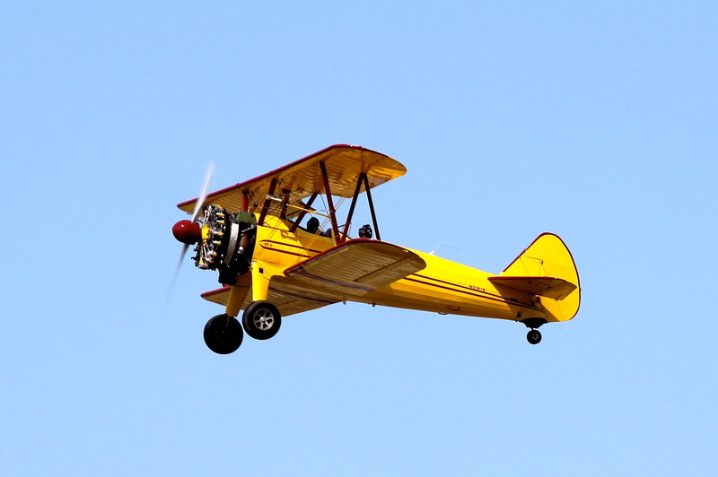 low angle view, aviation, no people, day, 1080P, transportation, Plane, daytime, Biplane, yellow, motion, clear, view, pilot, clear sky, fly, Airplane