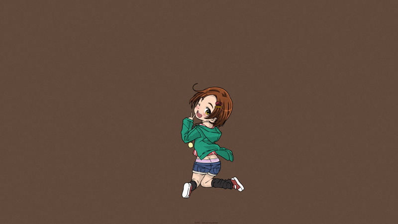 colored background, excitement, mid-air, fun, childhood, men, child, full length, boys, the idolmster cinderella girls kaoru ryuzaki saeki tatsuya short hair brunette panties short pants chibi anime manga anime girls