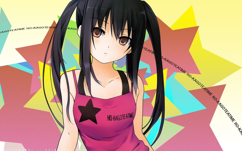 azusa, nakano, bla, color, eyes, hokago, brown, time, multicolor, girls, splash, kon, stars, K-ON!, Nakano Azusa, hd, text, anime, art, 1080P, tea, brown eyes