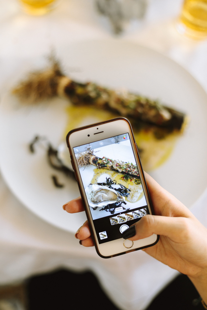 real people, telephone, portable information device, smart phone, taking photo, plate, meal, human hand, human body part, photo messaging, photography themes