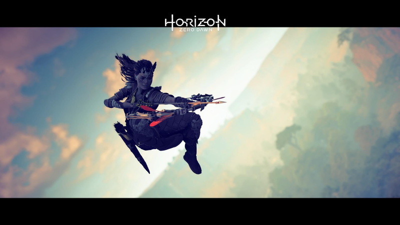 1080P, full length, day, flying, cloud - sky, PlayStation 4, mid-air, outdoors, Aloy (Horizon: Zero Dawn), Horizon: Zero Dawn, sky, nature, panoramic