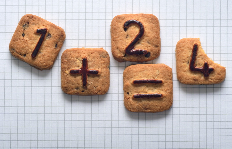 inaccurate, indoors, indulgence, add, school, temptation, sweet food, small cakes, mathematics, wrong count, simplicity, baked, still life, no people, grid