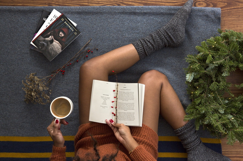 coffee, directly above, coffee cup, gray, plant, one person, opened, adult, coffee - drink, book, woman, white, mug, indoors, publication, drinking, drink