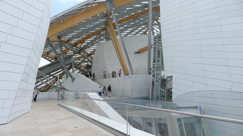 Louis Vuitton, men, real people, tourism, louis vuitton building, ceiling, low angle view, France, indoors, steps and staircases, group of people, architecture