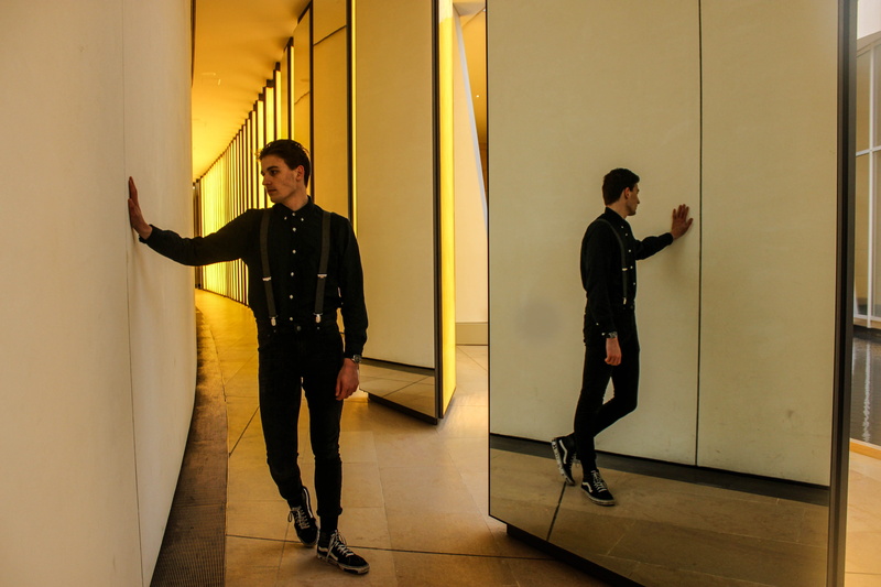 real people, casual clothing, two people, foundation, shoe, standing, lifestyles, apparel, flooring, architecture, young adult, men, corridor, louis vuitton