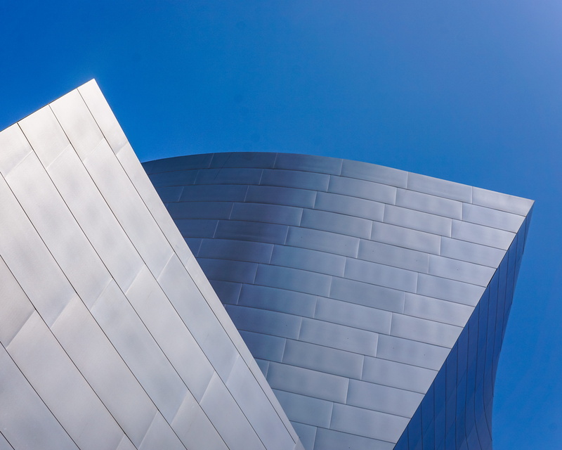 sky, outdoors, low angle view, angle, low, concrete, minimal, pattern, modern, shape, white color, minimalism, frank gehry, clear sky, building, gray, photo