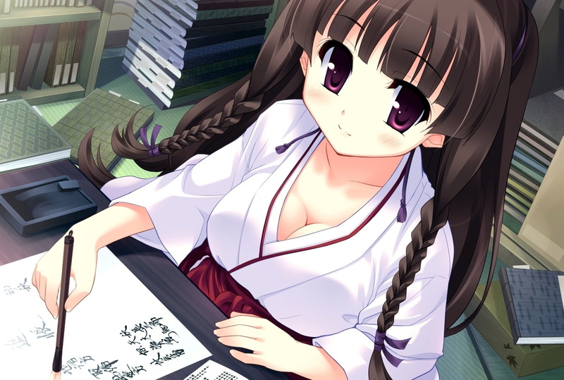 kanji, girls, write, kimono, clothes, 720P, japanese, anime, bookcase
