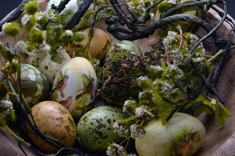 easter decorations, egg, high angle view, easter, plant, full frame, spring, osterkorb, green color, outdoors, colored, color, healthy eating, colored eggs