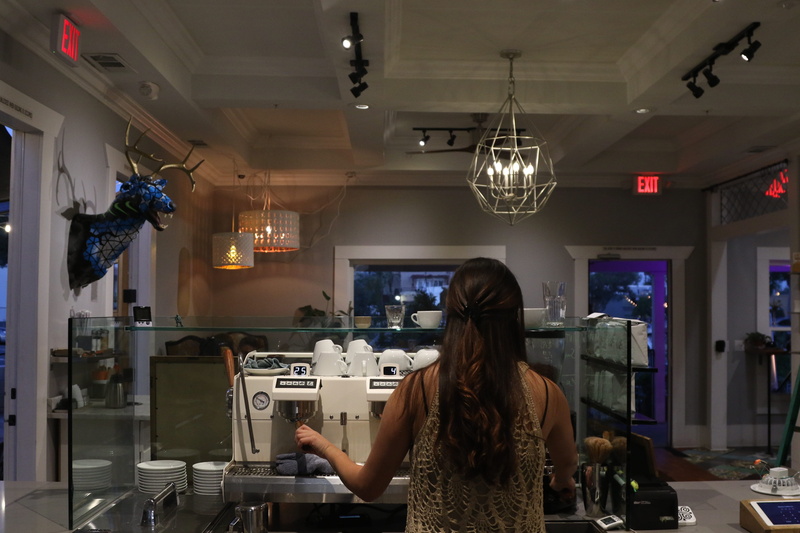 technology, real people, espresso, azusa, worker, long hair, shop, women, woman, adult, casual clothing, illuminated, employee, people, working, interior design
