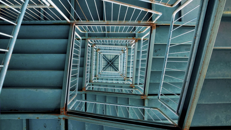 railing, industry, windows, spiral staircase, modern, spiral, system, staircase, design, day, steps and staircases, metal, pattern, built structure