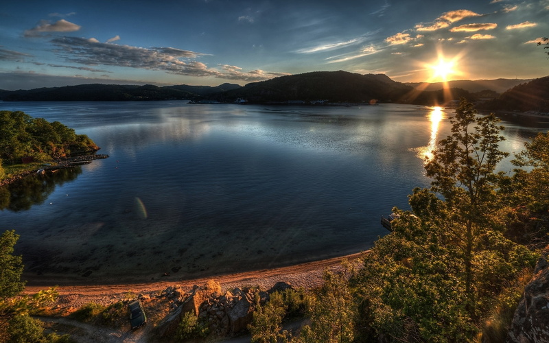 1080P, tree, landscape, stunning, sunset, sun, sky, lake, sunny spells, green