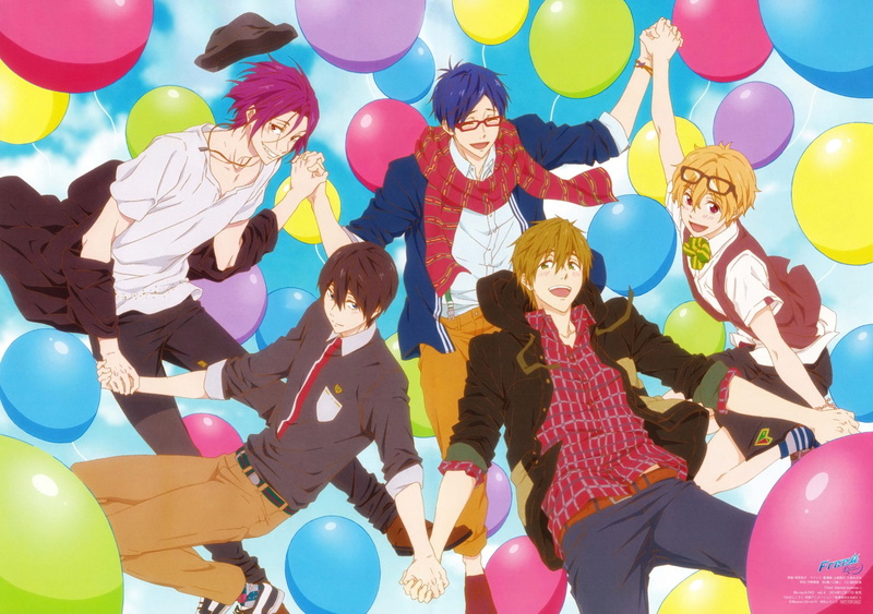 720P, balloons, tachibana, makoto, character, hazuki, nagisa, series, free!, group, color