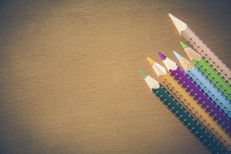 six, table, colored pencil, wood - Material, in a row, backgrounds, indoors, assorted, pencil, art and craft equipment, color, close-up, equipment, sketch