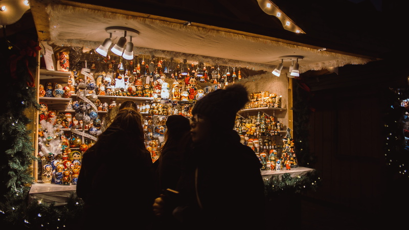 christmas market, leisure activity, matryoshka, christmas, russia, distillery district, canada, retail, datenight, 4K, illuminated, buying, choice, girl