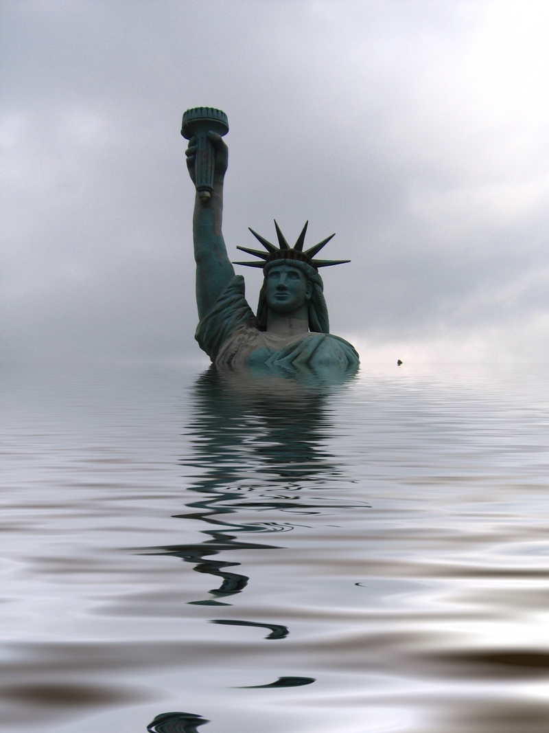sky, statue of liberty, lake, monument, reflection, sculpture, immersed, dom, day, america, animal, outdoors, nature, usa, art and craft, water, surrounded