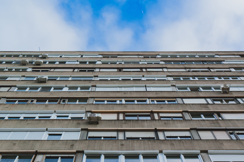 clear, office Building, cloud - sky, brown, side by side, blue, built Structure, day, building Exterior, 4K, white, no people, apartment, in a row, concrete