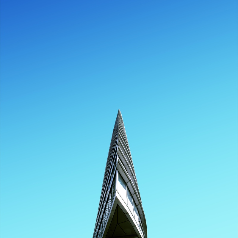 triangle shape, low angle view, sky, building, facade, no people, urban, architecture, modern, creative, built structure, building exterior, tall - high