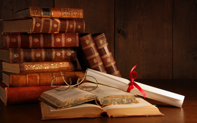 2K, glasses, books, ribbon, scrolls