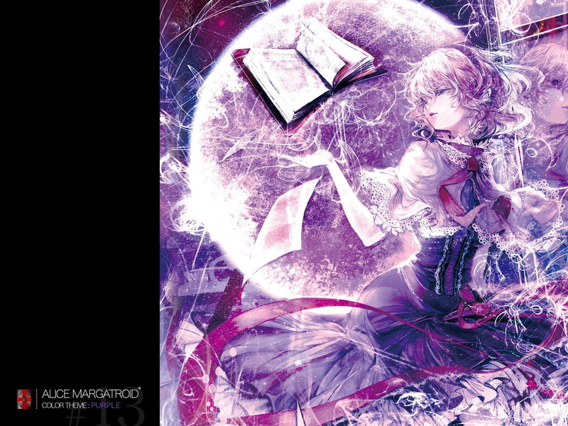 alice, band, hair, women, margatroid, 720P, short, ribbons, touhou, books, abstract, moon, blondes