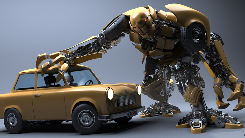 digital art, transformer, Trabant, robot, CGI, 2K