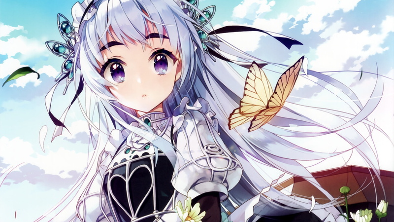 sunlight, 1080P, cloud - sky, nature, white hair, chaika trabant, close-up, Anime, outdoors, human representation, craft, art and craft, butterfly, festival