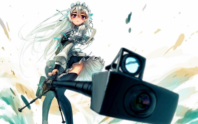sniper rifle, 1080P, white hair, Hitsugi no Chaika, anime girls, Chaika Trabant
