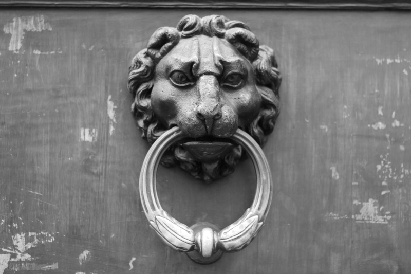 florence, black and white, door clapper, iron, 4K, lion