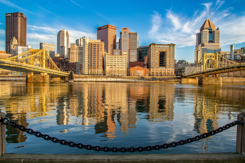 chain, promenade, Monongahela River, building, river, bridges, PA, Pennsylvania, Pittsburgh, the river Monongahela, 1080P