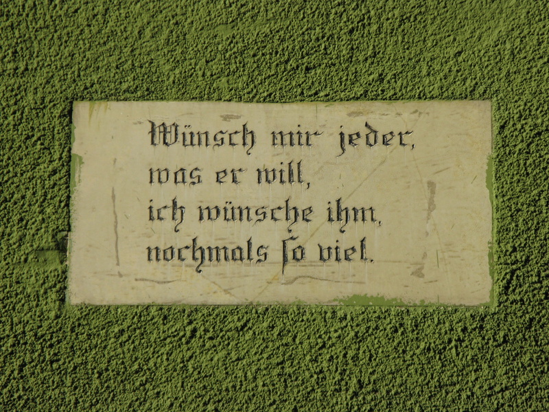 outdoors, field, plant, famous Place, grass, close-up, text, hauswand, Pious, architecture, communication, the past, nature, pious saying, sign, green color