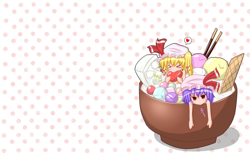 backgrounds, temptation, toy, 1080P, illustration, computer Graphic, food, cute, flandre scarlet, table, decoration, birthday, sweet, pink Color, ice