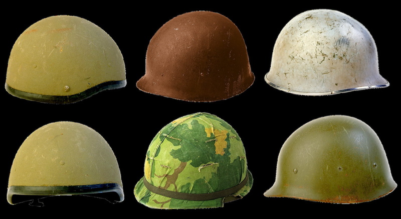 object, healthy eating, military, 1080P, cut out, history, no people, still life, nature, close-up, helmet, head, food, studio shot, four objects, side by side